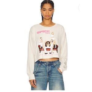 Free People Daydreamer Spice Girls‎ Long Sleeve Crop Graphic Tee - Size M
